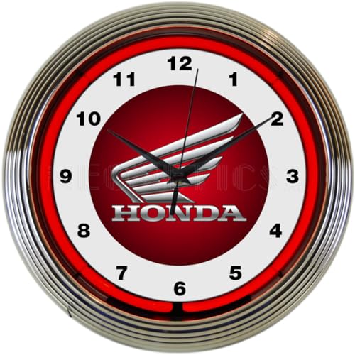 Honda Logo Neon Wall Clock Red & White with Red Illumination