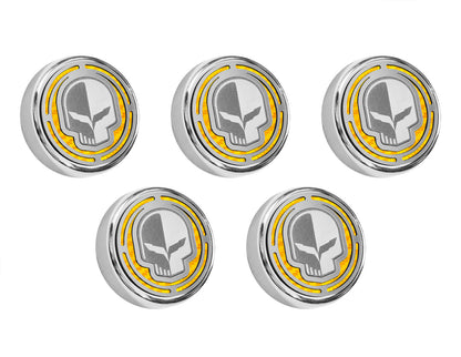 2014-2019 C7 Corvette Automatic Engine Cap Covers Set Yellow w/ Jake Skull Logo 5pc