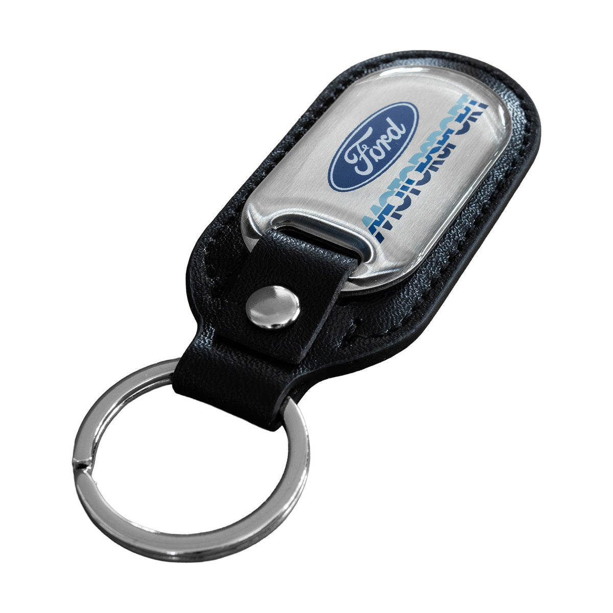 Ford Motorsport 80s Logo Keychain M-1800-FM Stainless Steel & Black Leather