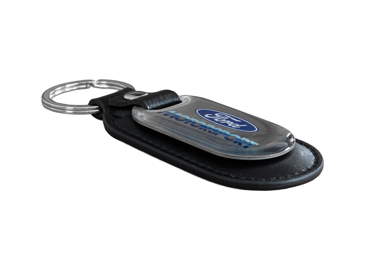 Ford Motorsport 80s Logo Keychain M-1800-FM Stainless Steel & Black Leather