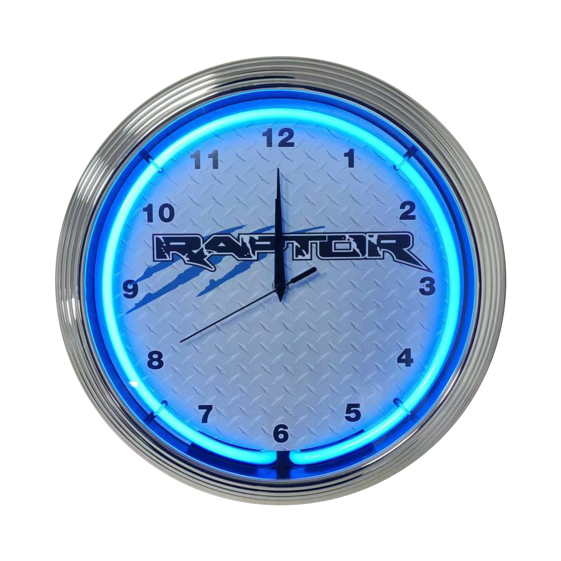 Ford Raptor Blue Light Up Neon Garage Man Cave Wall Clock w/ Chrome Trim