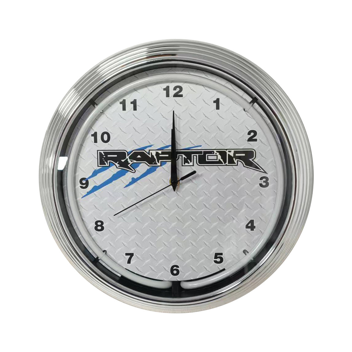 Ford Raptor Blue Light Up Neon Garage Man Cave Wall Clock w/ Chrome Trim