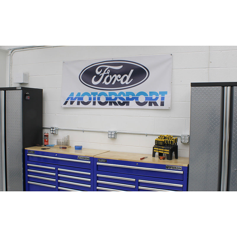 Ford Motorsport Early 1980s Style 3-Color Blue Logo Garage Wall Banner Sign 67.5" x 28"