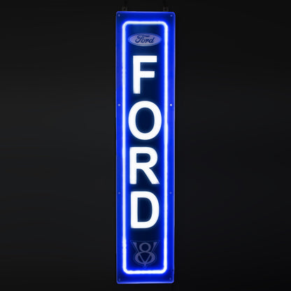 Ford Vertical Garage Wall Blue Light Up LED Flex Neon Sign 47" x 10"