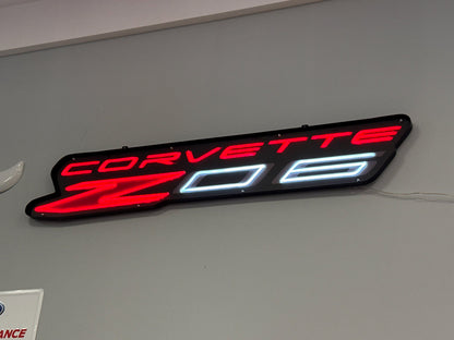Chevrolet Corvette Z06 Light Up LED Flex Neon Garage Wall Sign in Steel Housing 60" x 11" x 1"