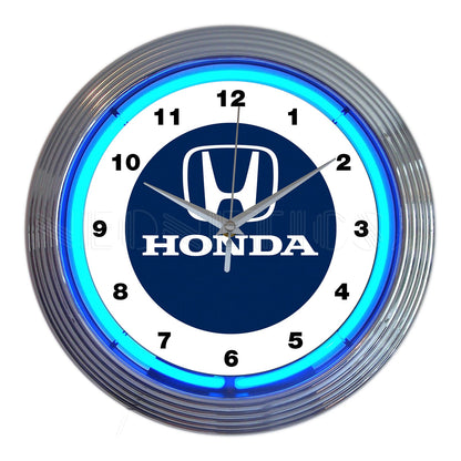 Honda Logo Neon Wall Clock Blue & White with Blue Illumination
