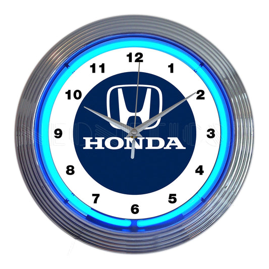 Honda Logo Neon Wall Clock Blue & White with Blue Illumination