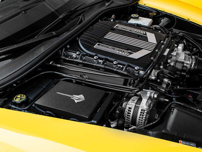 C7 Corvette Black Carbon Fiber Engine Fuse Box Cover w/ Chrome Stingray Emblem