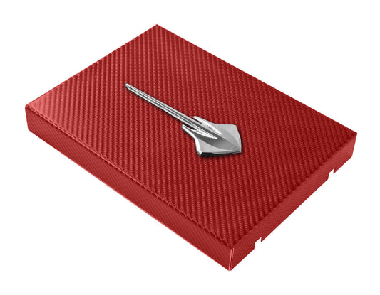 C7 Corvette Red Carbon Fiber Engine Fuse Box Cover w/ Chrome Stingray Emblem