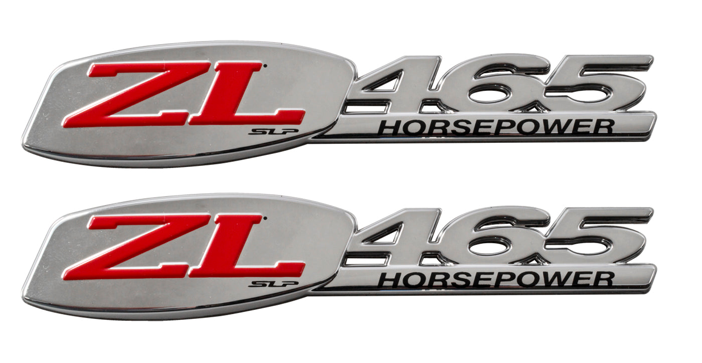 Corvette Camaro SLP ZL 465 Horsepower Red & Chrome 5" Emblems Badges - Pair