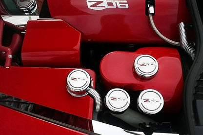 2006-2013 C6 Corvette Z06 Executive Engine Fluid Cap Covers Z06 Logo 6 Piece Set