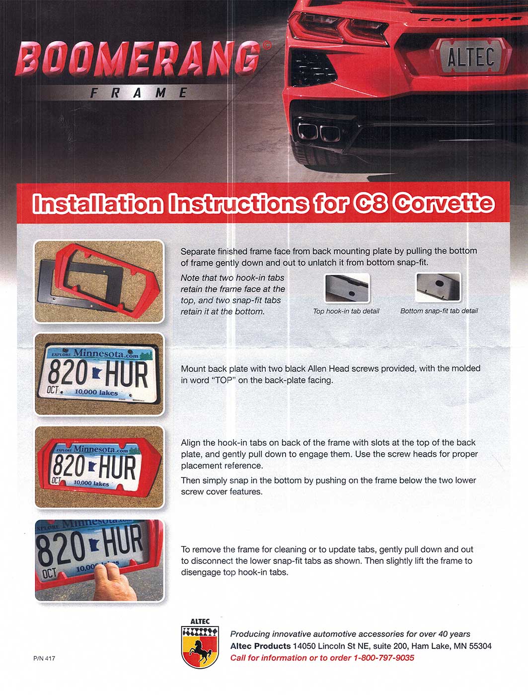 2026 Corvette C8 Painted Rear License Plate Frame G4Z Roswell Green Metallic