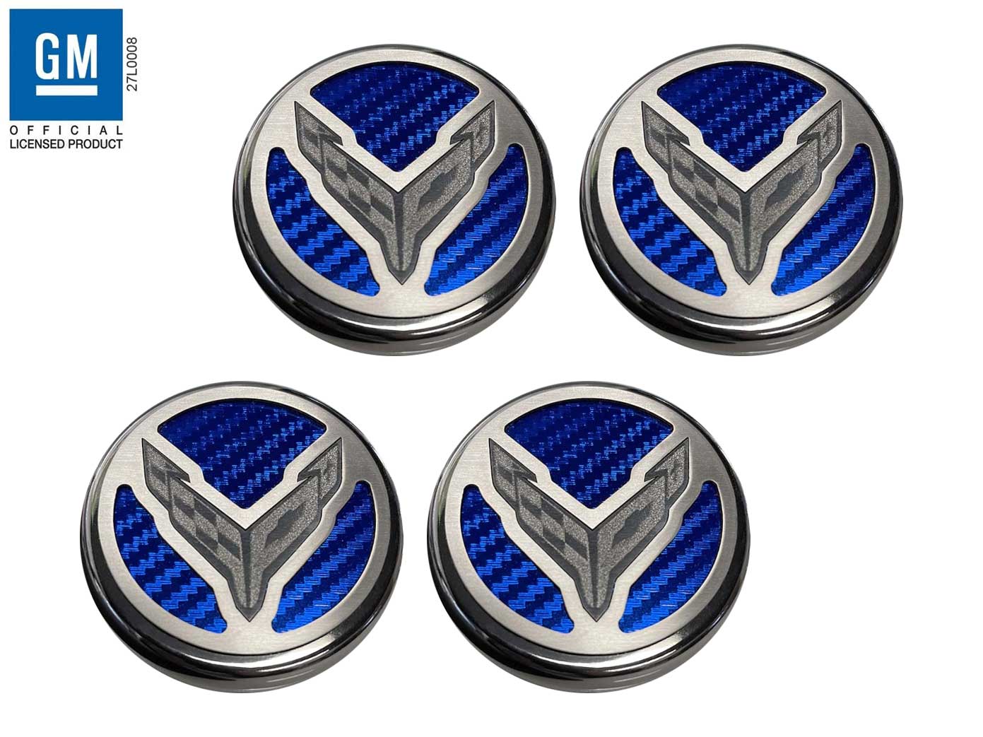 2020-2023 Corvette C8 4pc Engine Cap Cover Set Blue Carbon Fiber Style Inserts