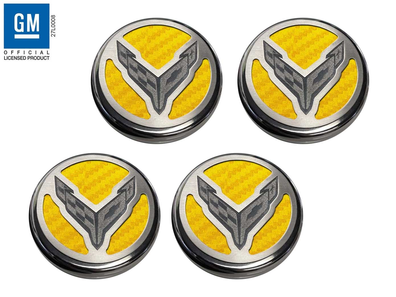 2020-2023 Corvette C8 4pc Engine Cap Cover Set Yellow Carbon Fiber Style Inserts