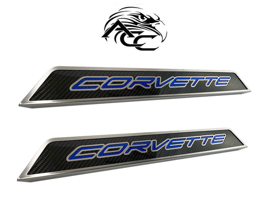 2020-2023 Corvette C8 Carbon Fiber Door Sill Step Plates LH RH w/ Blue Logo