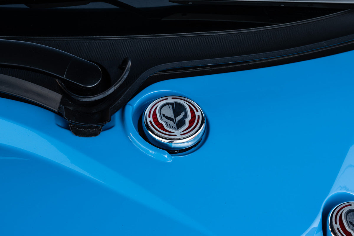 2020-2026 Corvette C8 4pc Stainless Engine Cap Cover Set w/ Red Carbon Fiber Style Inserts