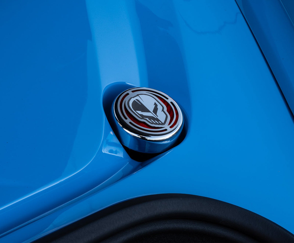 2020-2026 Corvette C8 4pc Stainless Engine Cap Cover Set w/ Red Carbon Fiber Style Inserts