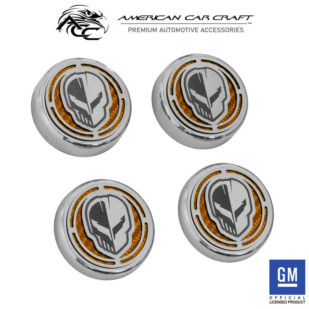 2020-2026 Corvette C8 4pc Stainless Engine Cap Cover Set w/ Yellow Carbon Fiber Style Inserts