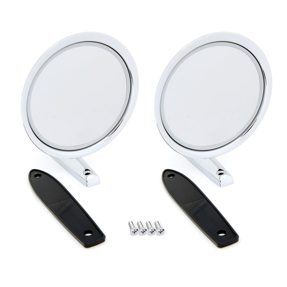 1965-1966 Ford Mustang Complete Chrome Round Outside Mirrors Pair LH & RH