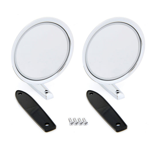 1965-1966 Ford Mustang Complete Chrome Round Outside Mirrors Pair LH & RH