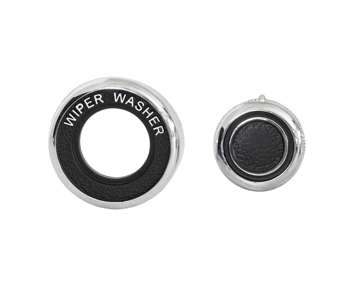 1969-1970 Ford Mustang Chrome & Black Windshield Wiper Washer Switch Knob w/ Bezel