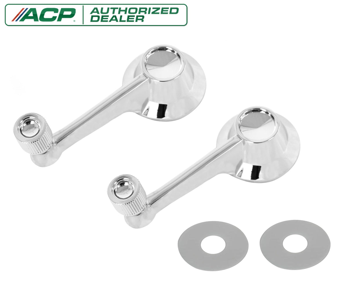 1964-1964 1/2 Ford Mustang Chrome Inside Door Window Manual Crank Handles & Backing Plates Pair