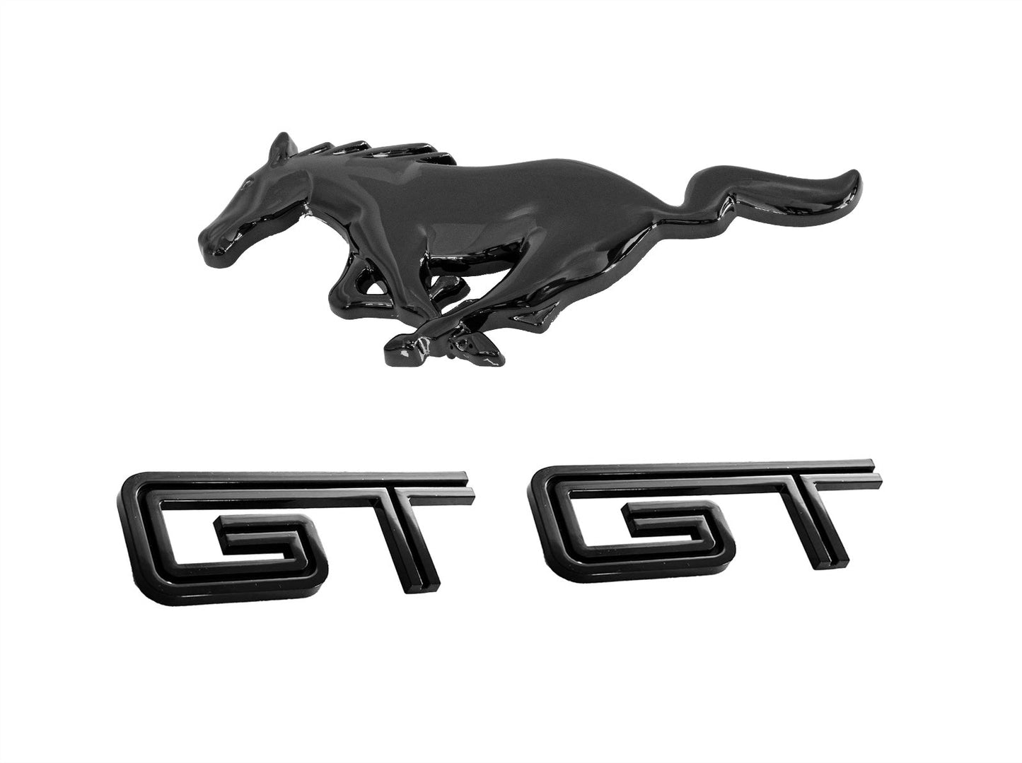 2005-2009 Ford Mustang Black Running Horse Front Grille & GT Fender Emblems