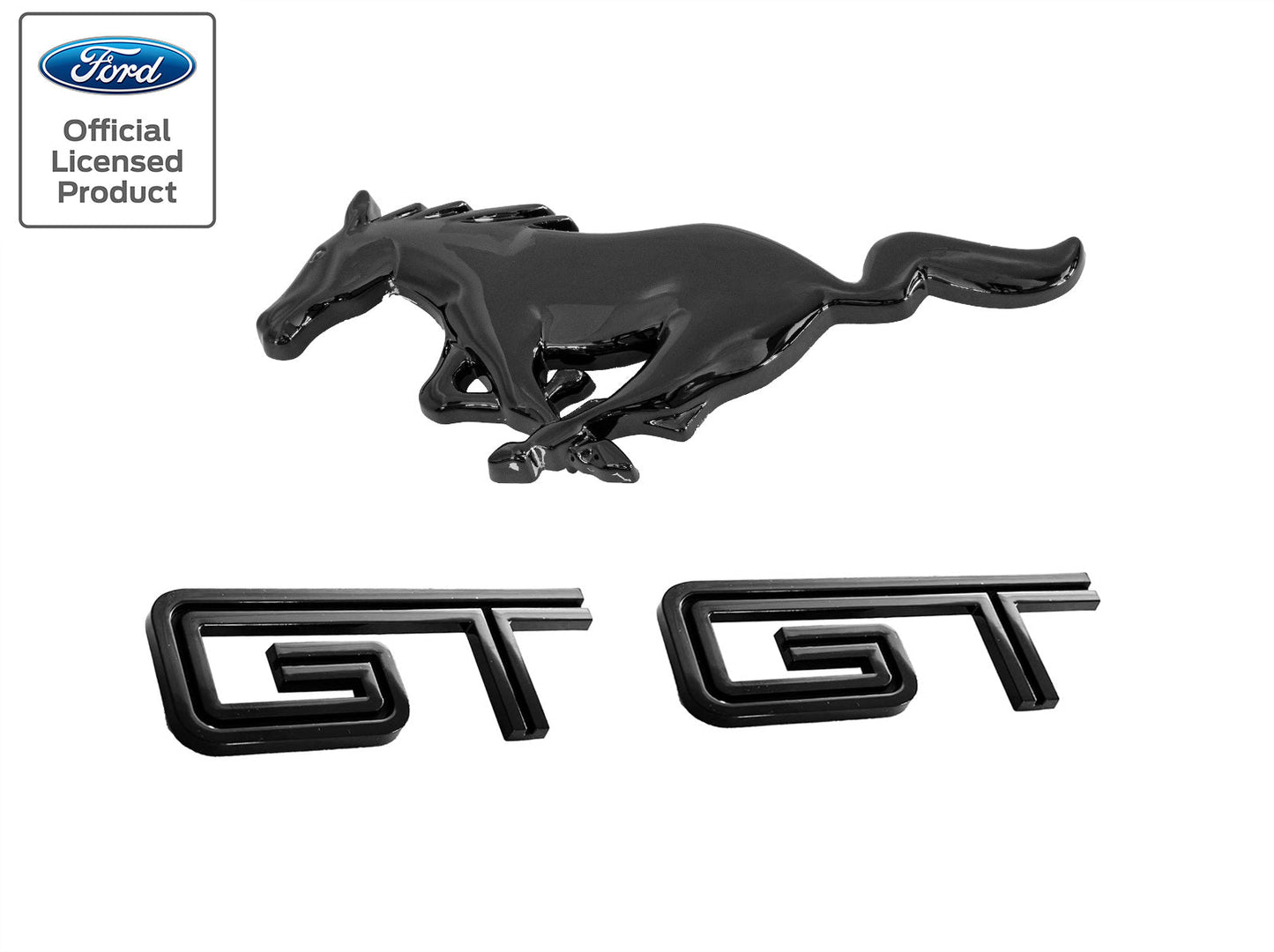 2005-2009 Ford Mustang Black Running Horse Front Grille & GT Fender Emblems