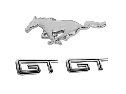 2005-2009 Ford Mustang Chrome Running Horse Front Grille & GT Fender Emblems