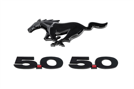 2010-2014 Ford Mustang GT Black Running Horse Front Grille & 5.0 Fender Emblems