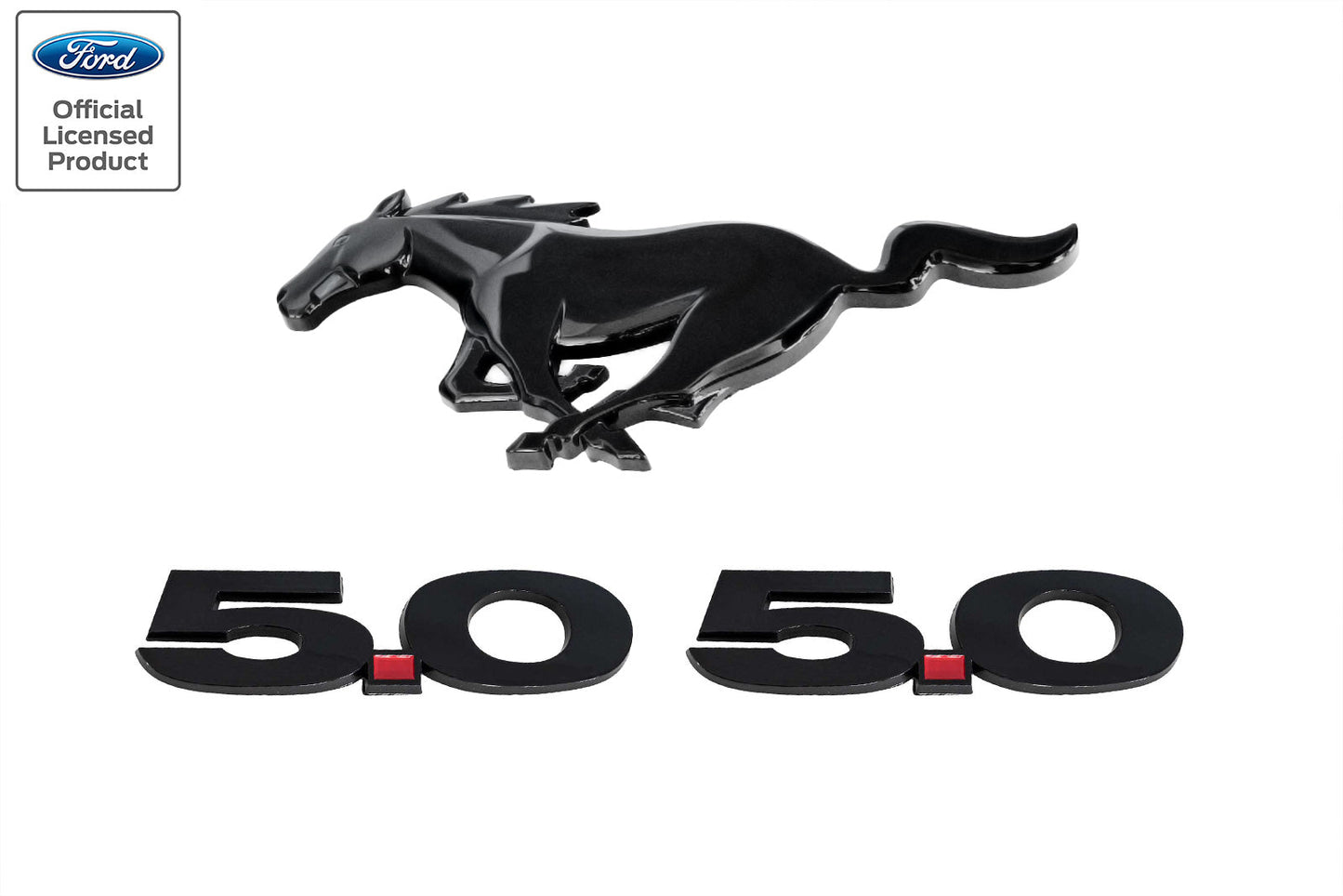 2010-2014 Ford Mustang GT Black Running Horse Front Grille & 5.0 Fender Emblems