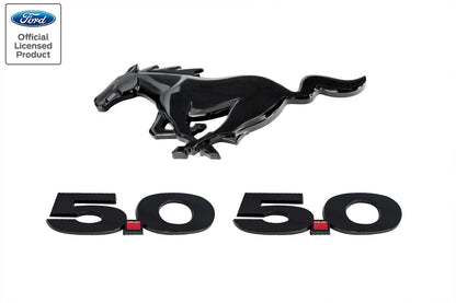 2010-2014 Ford Mustang GT Black Running Horse Front Grille & 5.0 Fender Emblems