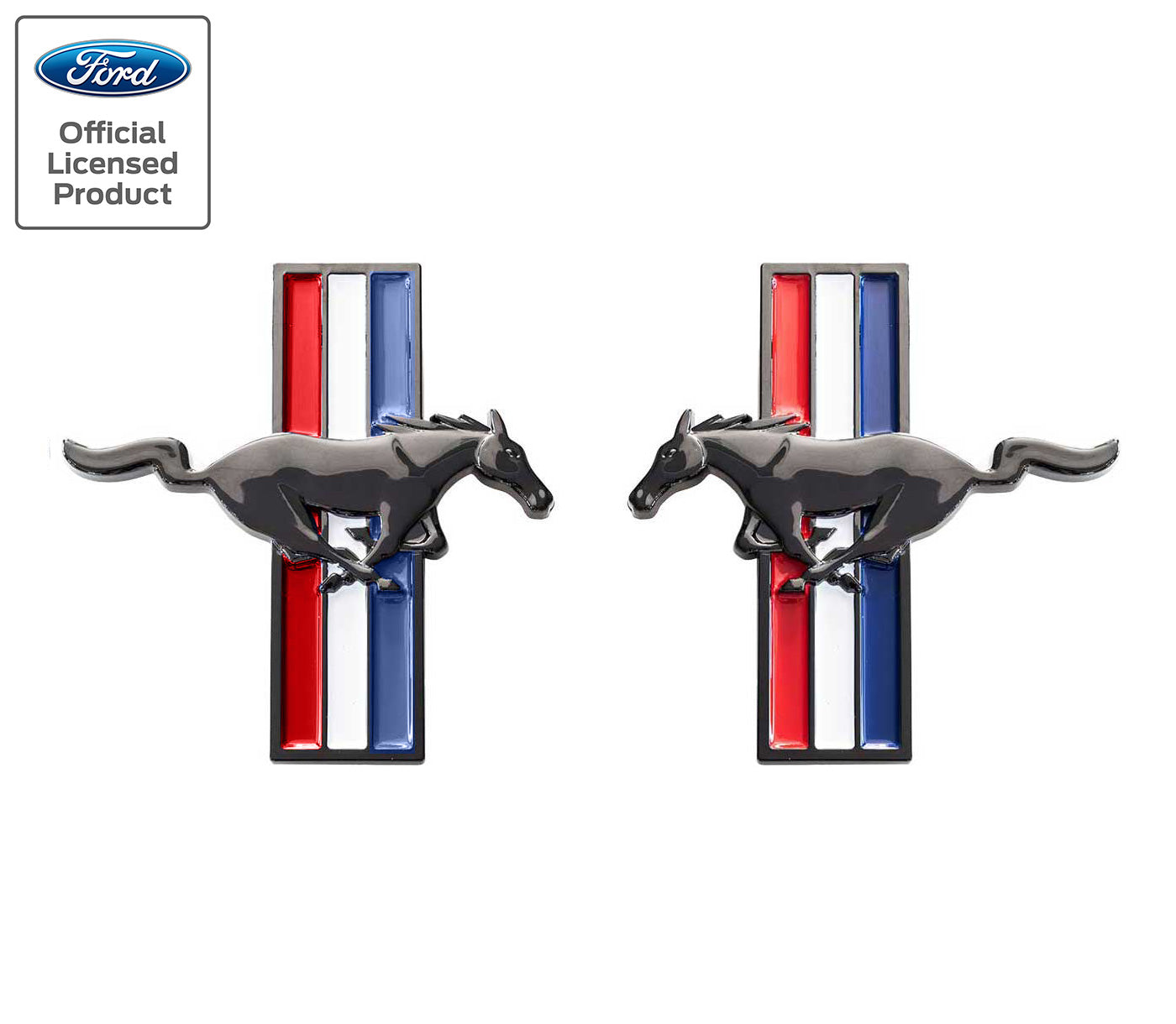 2005-2014 Ford Mustang LARGE Black Running Horse Tribar Fender Emblems Pair
