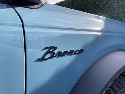 2021-2026 Bronco OEM Matte Black Script Fender Emblems & Rear Trunk Emblem