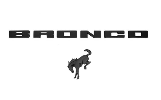 2021-2026 Bronco Matte Black OEM Front Grille Letter Overlay & Rear Trunk Emblem