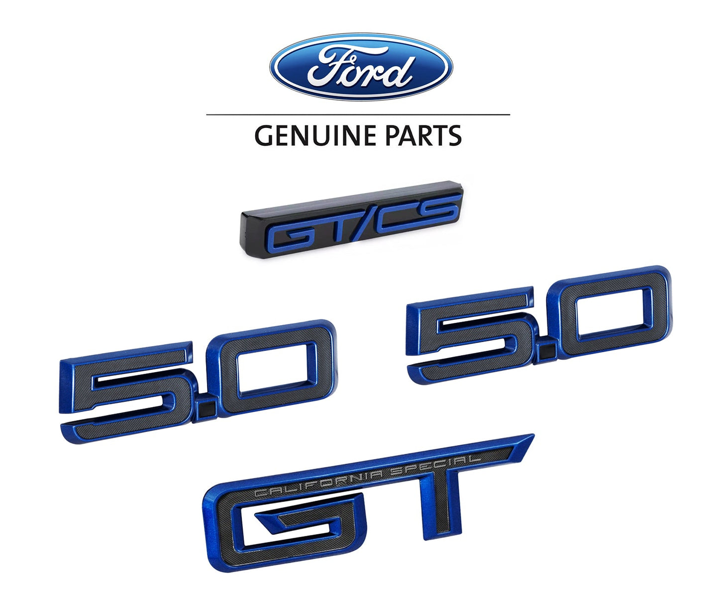 2024 Mustang GT California Special OEM Blue 4pc Fender Trunk Grille Emblem Kit