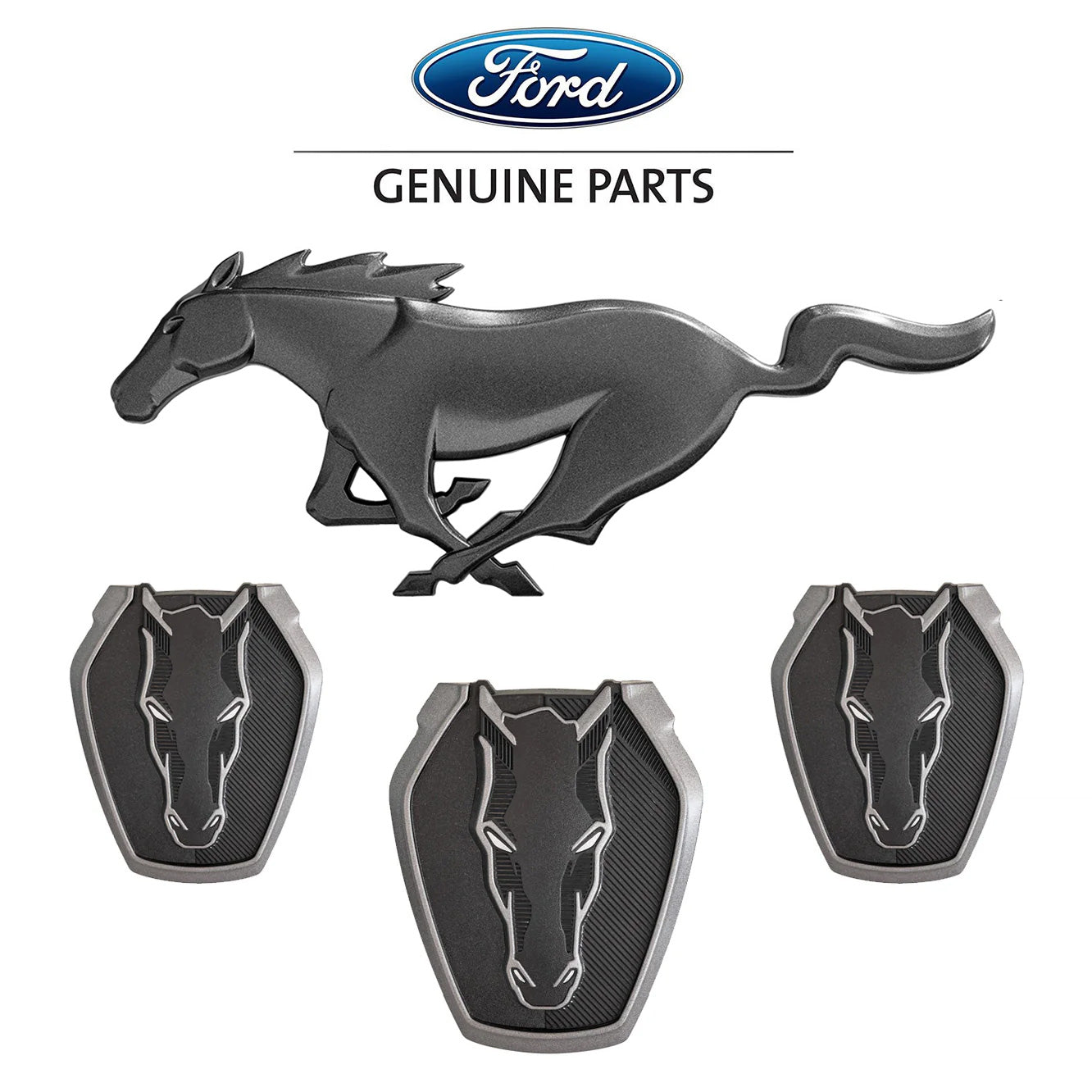 2024-2025 Ford Mustang GT Dark Horse OEM Black OEM Grille Fender & Deck Lid 4pc Emblem Set