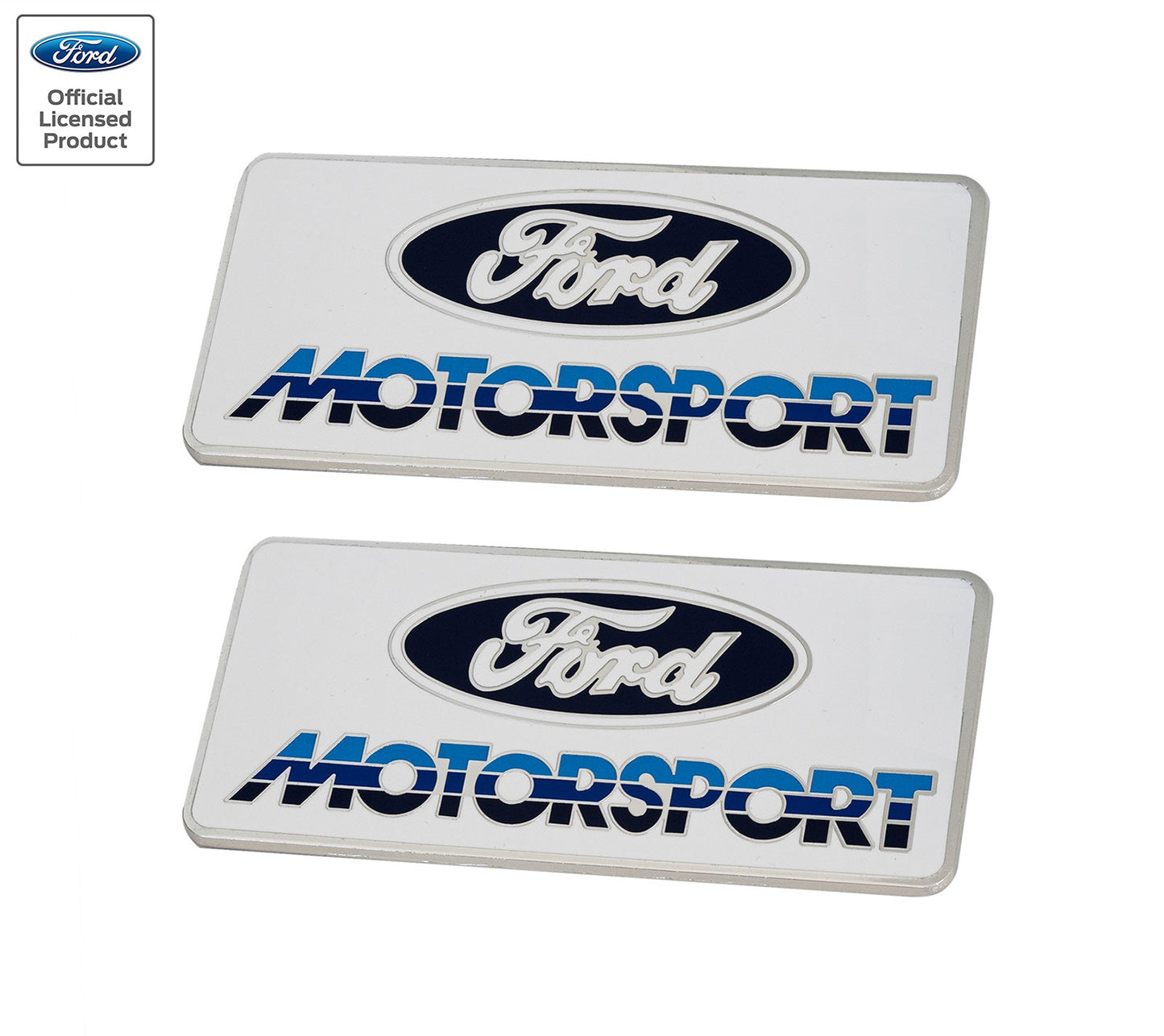 Ford Motorsport 4" Metal Emblems Early 1980s Style Blue 3 Color Logo - Pair