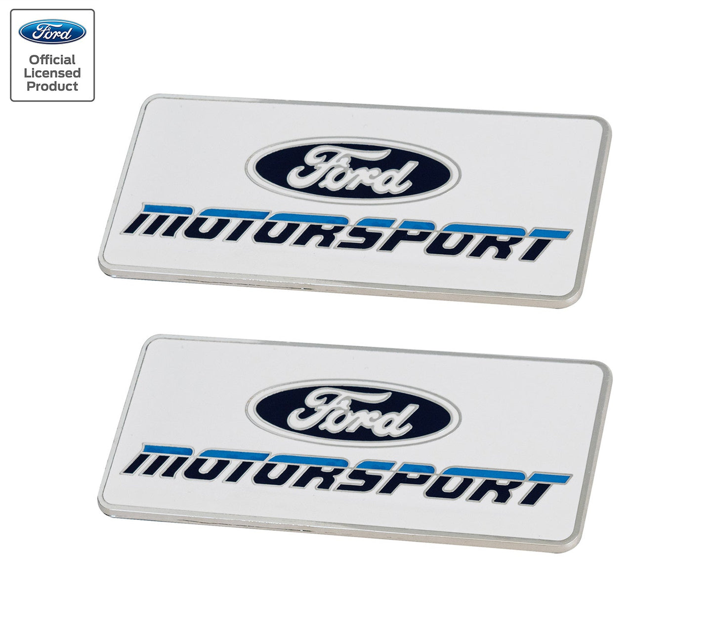 Ford Motorsport 4" Metal Emblems Late 1980s Style Blue 2 Color Logo - Pair