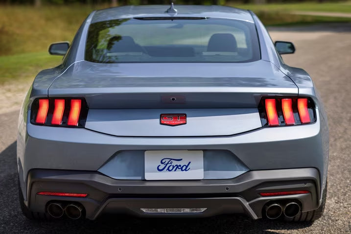 2025 Ford Mustang GT OEM SR3Z-6342528-A 60th Anniversary Rear Deck Lid Emblem - Black & Red