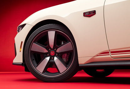 2025 Ford Mustang GT OEM SR3Z-16228-A 60th Anniversary 5.0 Fender Emblems Black & Red Pair