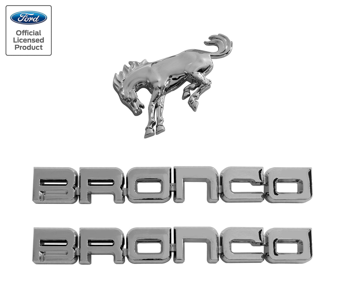 2021-2026 Bronco Classic 3pc Chrome Fender & Bucking Bronco Trunk Emblems