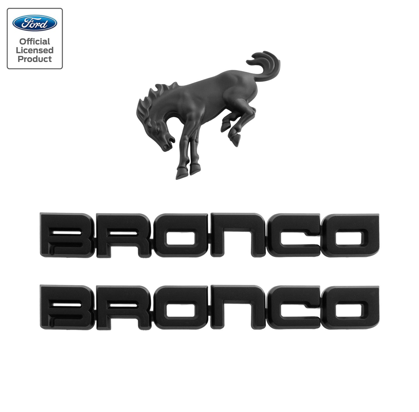 2021-2026 Bronco Classic 3pc Matte Black Fender & Bucking Bronco Trunk Emblems