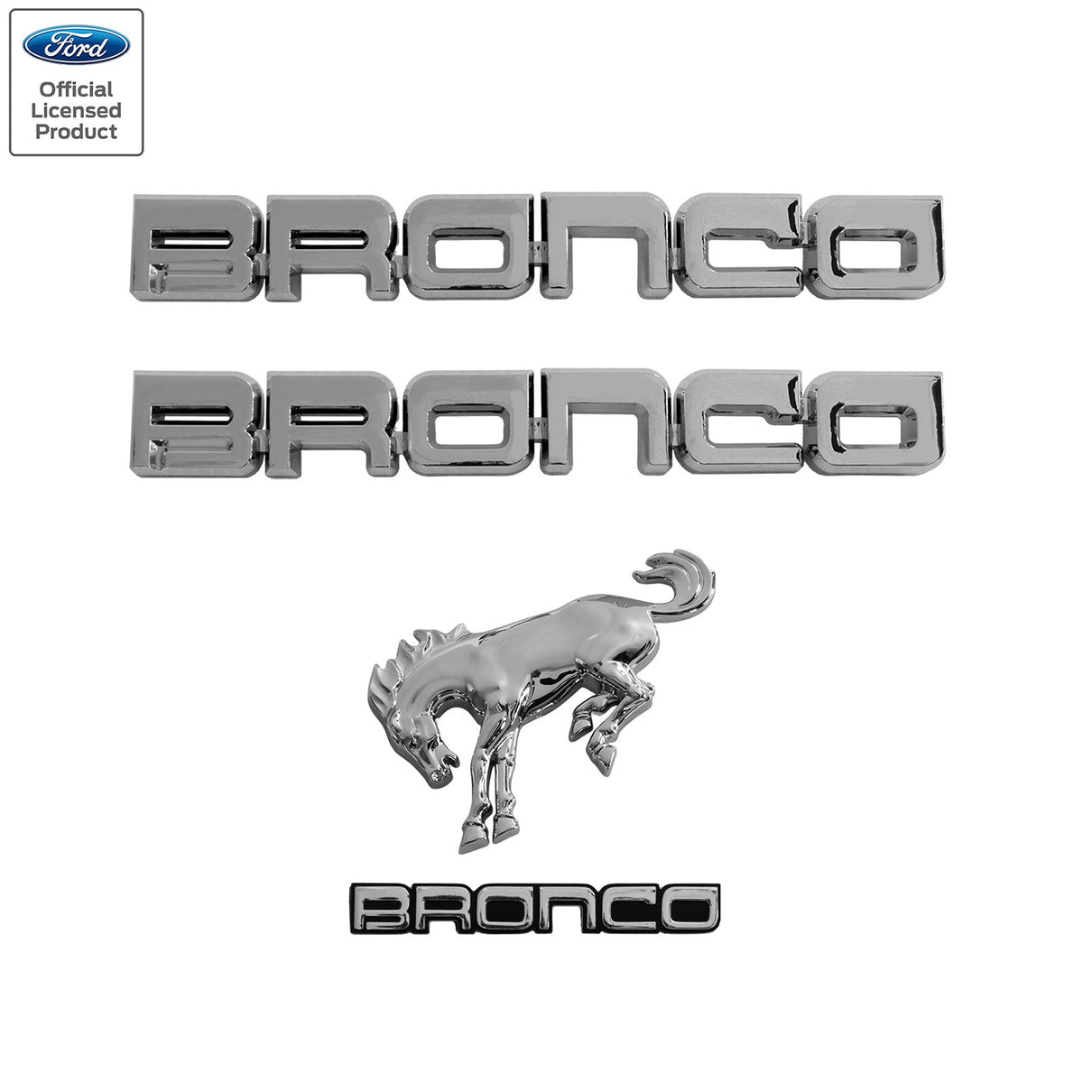 2021-2026 Bronco Classic Chrome Bucking Bronco Fender & Trunk Emblems 4pc Set