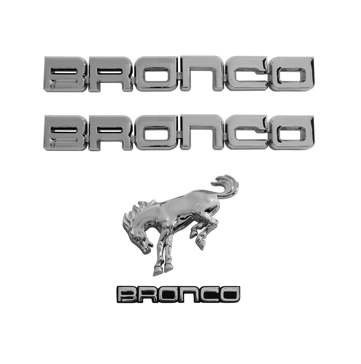 2021-2026 Bronco Classic Chrome Bucking Bronco Fender & Trunk Emblems 4pc Set