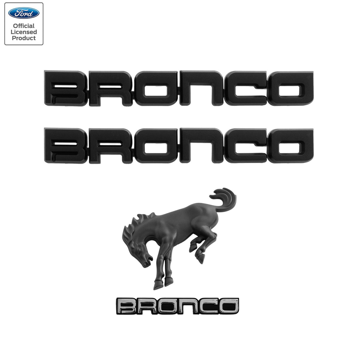 2021-2026 Bronco Classic Matte Black Bucking Bronco Fender Trunk Emblems 4pc Set