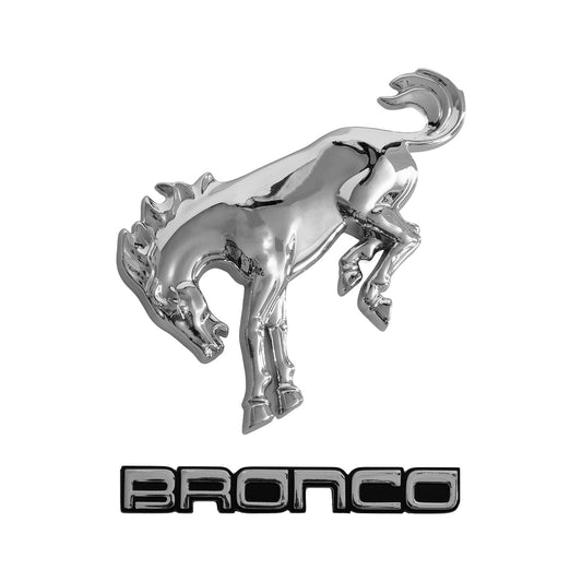 2021-2026 Ford Bronco Classic Style Chrome Name Badge & Bucking Bronco Emblems
