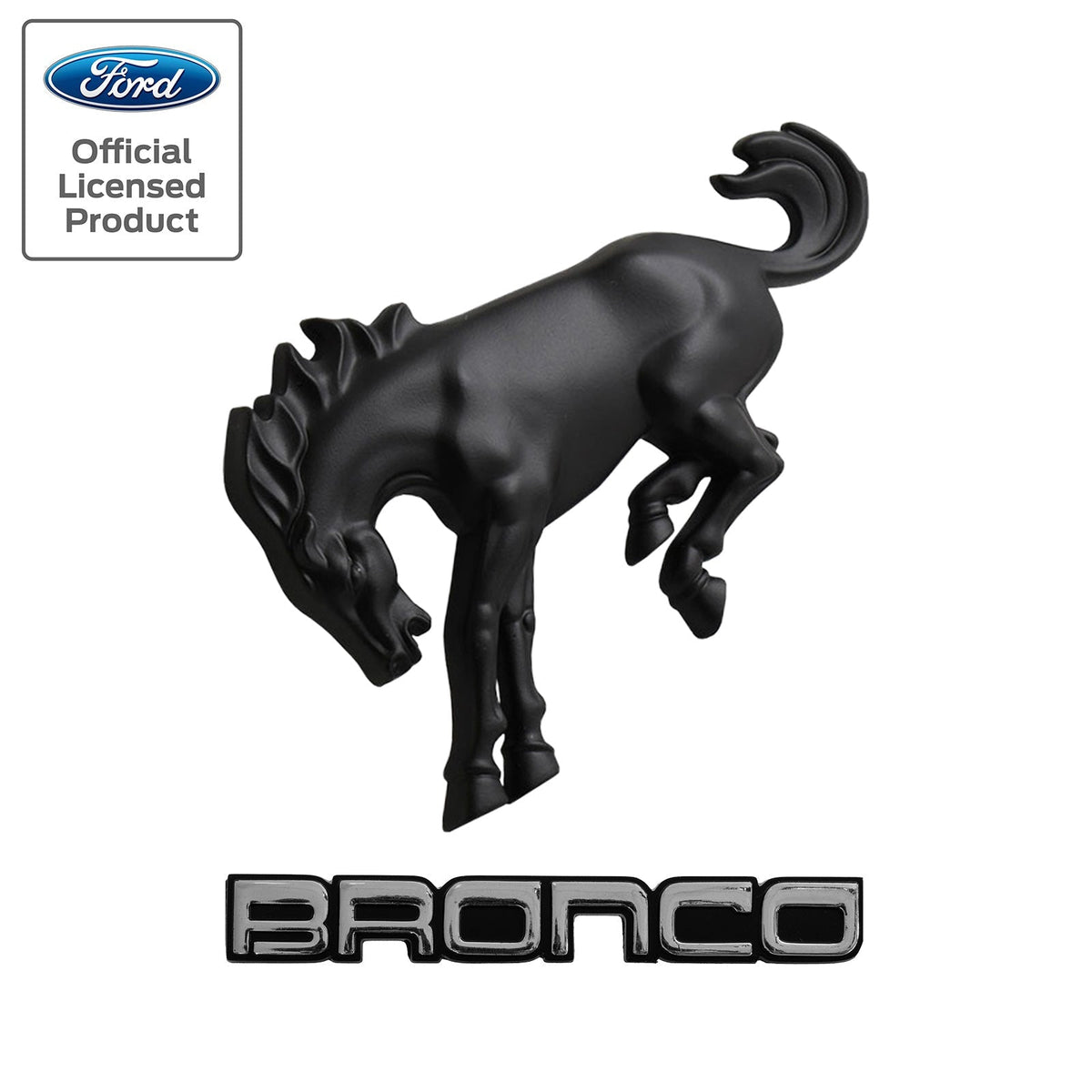 2021-2026 Bronco Classic Chrome Name Badge & Matte Black Bucking Bronco Emblems