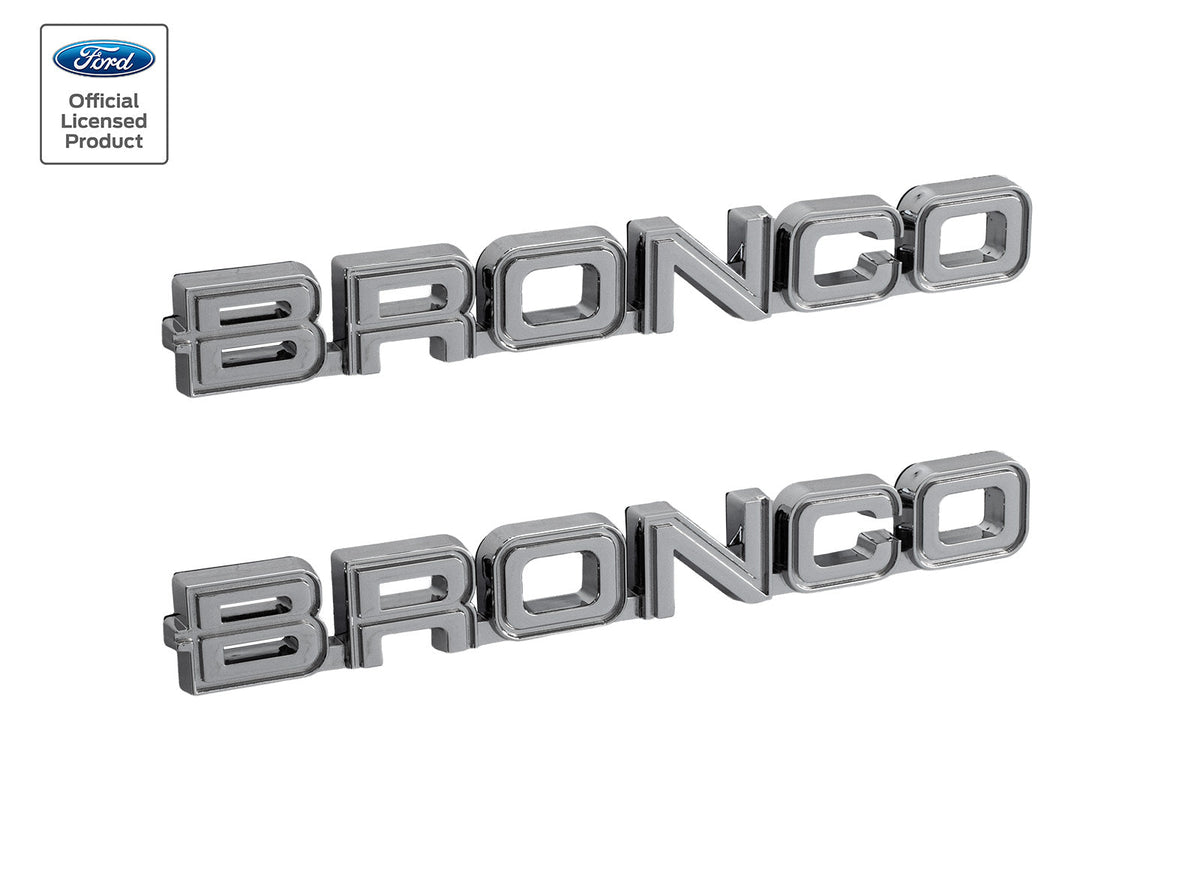 1982-1986 Ford Bronco Classic Style Chrome 7.75" Bronco Fender Emblems Pair