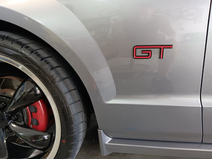 2005-10 Mustang GT Fender or Trunk Emblems Badges Black & Red - 4.5" Long Pair
